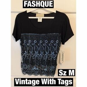 Vintage Black Top with Incredibly Glittery Overlay Y2K with tags